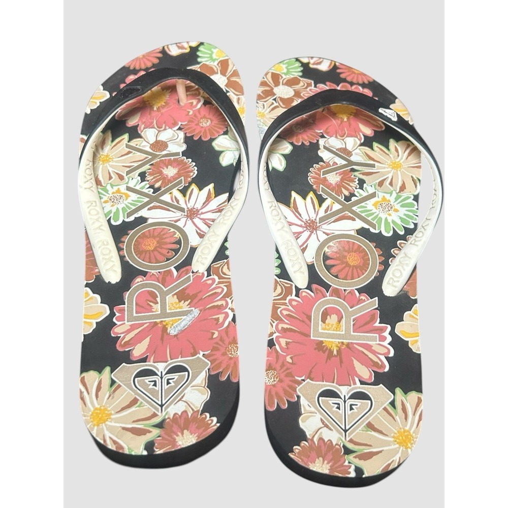 Roxy Flip Flops Womens 9 Floral Logo Sandals Preowned Beach - Picture 2 of 4